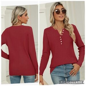 NEW RAPBIN HENLEY VISCOSE BLEND KNIT SWEATER GOLD BUTTONS 7 BONUS BOHO BUTTONS